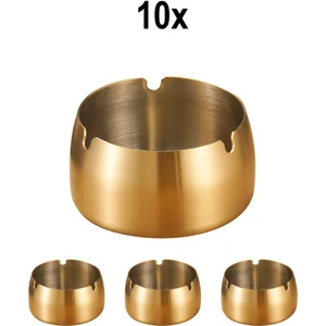 10 Adet Çelik Gold 8 cm Kafe Restaurant Lokanta Yuvarlak Kül Tablası Küllük