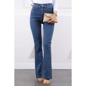 Mavi Yüksek Bel Ispanyol Paça Jeans Pantolon