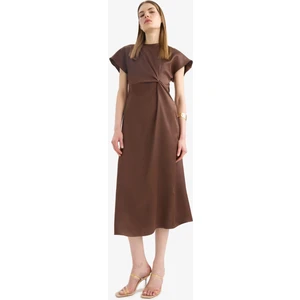 Bisiklet Yaka Saten Kısa Kollu Midi Elbise F2639AX25SM