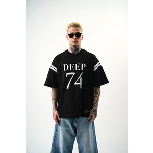 Erkek Deep 74 Baskılı Oversize T-Shirt Siyah