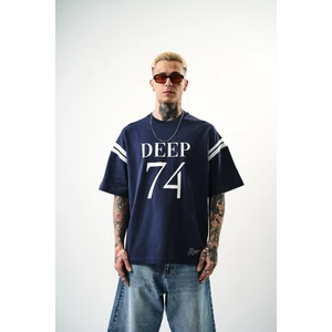 Erkek Deep 74 Baskılı Oversize T-Shirt Indigo