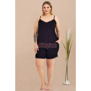 Siyah Renk ve Cepli Lady 10427 Şortlu Büyük Beden Anne Pijama Takımı