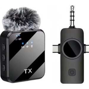 Kablosuz Yaka Mikrofonu Tekli Mikrofon iPhone 16 ile Uyumlu Type-C/aux/lightning Portlu Telefon Pc Tablet Video Kayıt Röportaj Canlı Yayın Vlog Kablosuz Mikrofon 1030
