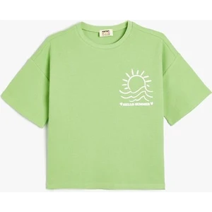 Tişört Yaz Baskılı Kısa Kollu Bisiklet Yaka Dokulu  Pamuklu