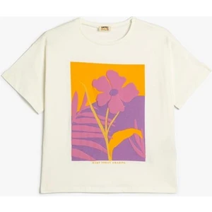 T-Shirt Çiçek Baskılı Kısa Kollu Bisiklet Yaka Pamuklu