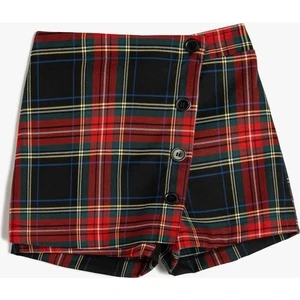 Kruvaze Düğme Detaylı Beli Lastikli Şort Etek Kız Çocuk İçin Regular Fit Desenli