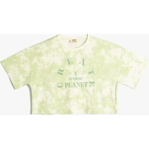 Tişört Crop Oversize Batik Desenli Bisiklet Yaka Baskılı