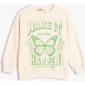 Kelebekli Sweatshirt Uzun Kollu Bisiklet Yaka Baskılı
