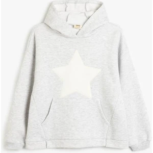 Kapşonlu Sweatshirt Kanguru Cepli Uzun Kollu Yıldız Baskılı Şardonlu