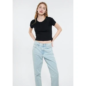 Düğmeli Siyah Basic Tişört 1611639-900