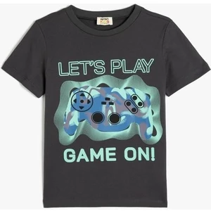 Oyun Baskılı Pamuklu Kısa Kollu Bisiklet Yaka T-Shirt