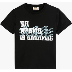 Tişört Slogan Baskılı Kısa Kollu Bisiklet Yaka Pamuklu