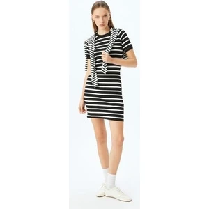 Bisiklet Yaka Kısa Kollu Fitilli Mini Bodycon Elbise