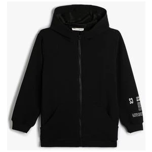 Basic Kapşonlu Sweatshirt Fermuarlı Kanguru Cepli Baskı Detaylı