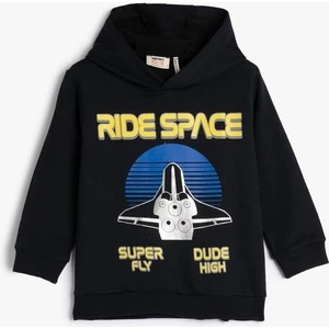 Kapşonlu Sweatshirt Şardonlu Uzay Temalı Baskılı