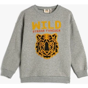 Sweatshirt Kaplan Baskılı Şardonlu Bisiklet Yaka