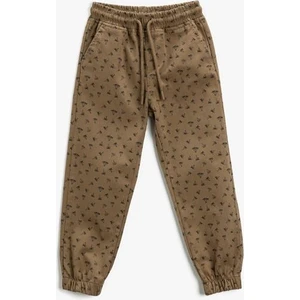 Jogger Pantolon Beli Bağlamalı Cepli Palmiye Desenli