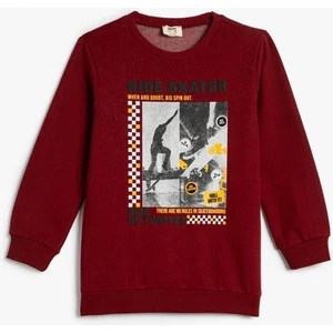 Sweatshirt Şardonlu Bisiklet Yaka Baskılı Pamuklu