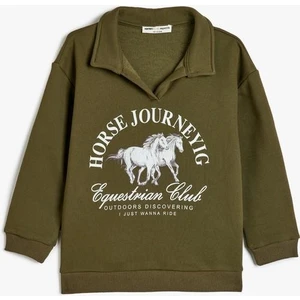 Polo Yaka Sweatshirt At Baskılı Uzun Kollu Şardonlu