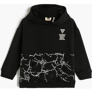 Kapşonlu Sweatshirt Kanguru Cepli Baskılı Uzun Kollu Şardonlu