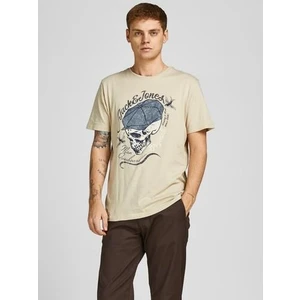 Jack & Jones 12205684_Jordome Tee Bisiklet Yaka Standart Kalıp Baskılı Krem Erkek T-Shirt