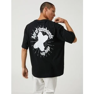 Basic Oversize Tişört Slogan Baskılı Bisiklet Yaka