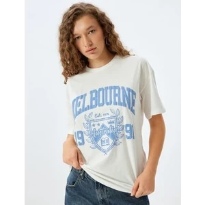 Kolej Baskılı Tişört Bisiklet Yaka Kısa Kollu Rahat Kalıp Pamuklu