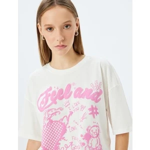 Bisiklet Yaka Slogan Baskılı Rahat Kalıp Kısa Kollu T-Shirt