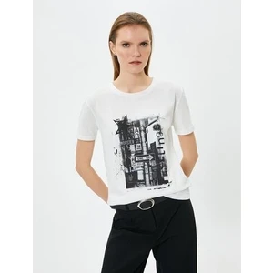 Baskılı Tişört Kısa Kollu Bisiklet Yaka Pamuklu