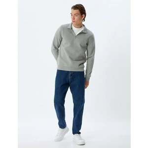 Yarım Fermuarlı Yaka Sweatshirt Uzun Kollu Şardonlu Pamuk Karışımlı
