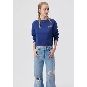 Logo Baskılı Lacivert Crop Sweatshirt 1611601-70722