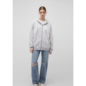 Kapüşonlu Fermuarlı Gri Sweatshirt 1610221-80196