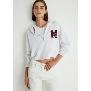 M Patchli Yarı Fermuarlı Gri Sweatshirt 1S10163-85438