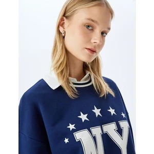 Kolej Baskılı Biyeli Bisiklet Yaka Şardonlu Oversize Sweatshirt