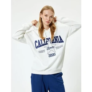 Oversize Kapüşonlu Sweatshirt Kolej Işlemeli Uzun Kollu Şardonlu