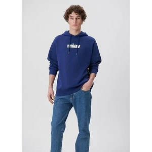 Erkek Mavi Logo Baskılı Kapüşonlu Mavi Sweatshirt 0S10001-70722