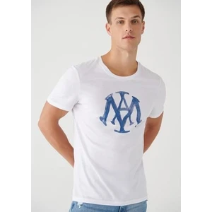 Erkek Mavi Logo Baskılı Beyaz Tişört 065109-620