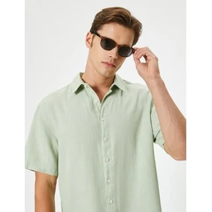 Yazlık Gömlek Kısa Kollu Klasik Yaka Düğmeli Pamuklu - Koton - 4SAM60034HW - Yeşil - S