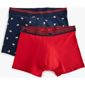 Skinny Fit Yılbaşı Temalı Antibakteriyel Pamuklu 2'li Boxer Seti