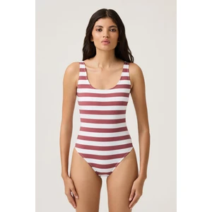Los Ojos Bordo-Beyaz Çizgili U Yaka Spor Mayo Sporty One Piece