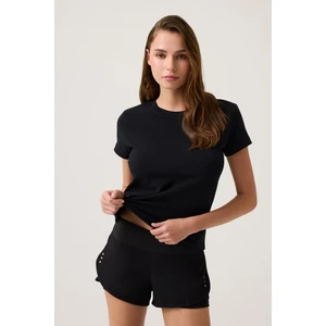 Los Ojos Siyah Düz Kesim Tişört Regular T-Shirt