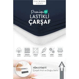 Calmera Home %100 Pamuk Penye Lastikli Çarşaf - Çift Kişilik | Double Size - Fitted - Lacivert - 140 x 200 cm