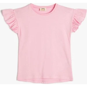 Basic T-Shirt Bisiklet Yaka Fırfır Kollu Pamuklu