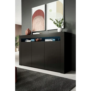 Ecm Konsol LED Aydınlatmalı Şık Büfe Katlanabilir Cam Raflı Modern ve Zarif Konsol Siyah Mat Büfe