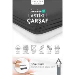 Calmera Home %100 Pamuk Penye Lastikli Çarşaf - Çift Kişilik | Double Size - Fitted - Antrasit - 150 x 200 cm