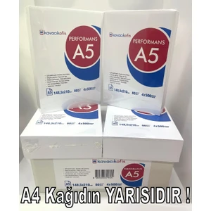 A5 Fotokopi Kağıdı 80 gr Performans 1 Koli 4 Paket (2000 Sayfa)
