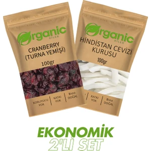 Organic Kiler Doğal Kurutulmuş Meyve İkili Set | 100gr Cranberry + 100gr Hindistan Cevizi Kurusu