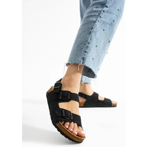 Holm Çift Tokalı Siyah Camel Kadın Sandalet
