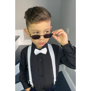 Erkek Çocuk Siyah Gömlek Beyaz Askı Papyon Takım