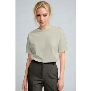 Kadın Taş  Nefes Alan Bisiklet Yaka Regular Fit Normal Kesim Baskisiz Basic T-Shirt